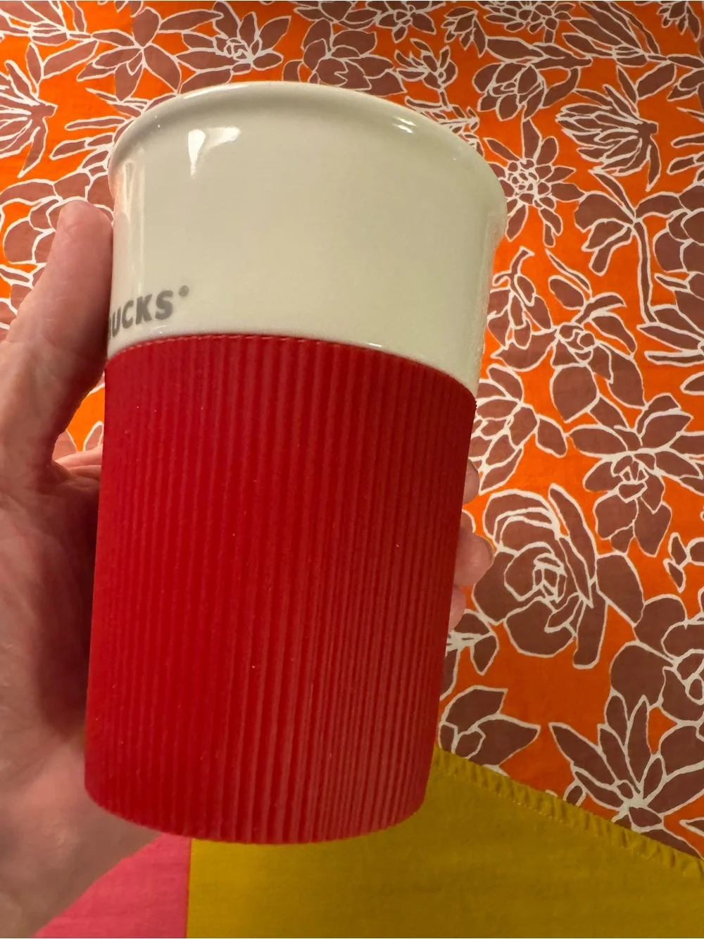 Starbucks Ceramic Insulated Tumbler Red 8oz Silicone Grip 2011 Travel Coffee Mug
